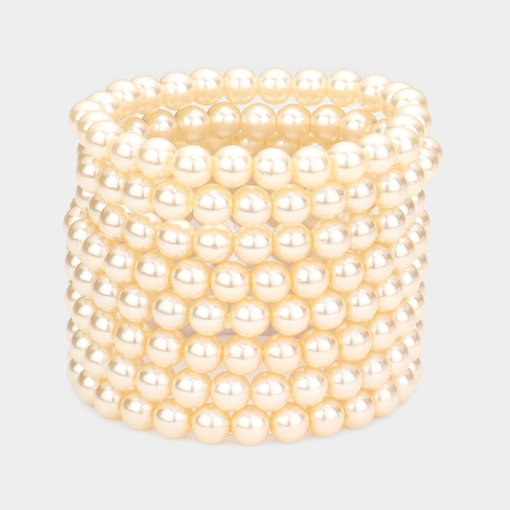 Cream Pearl 8 Piece Stacked Stretch Bracelets Statement Jewelry Accessories
